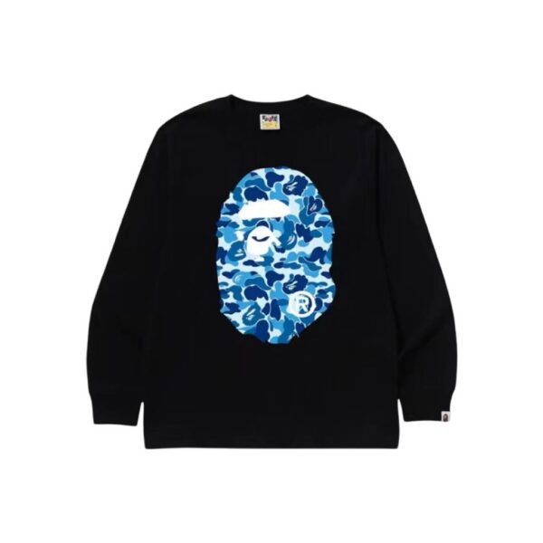 Bape Blue Camo Big Ape Head Long Sleeve Tee Black OKZY20261732