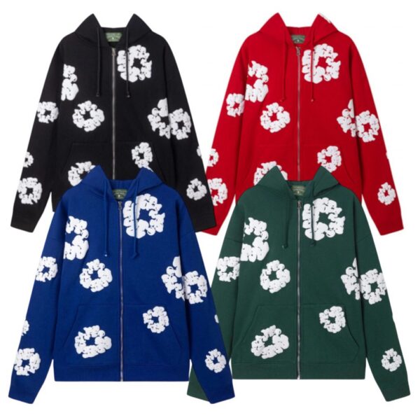 Denim Tears Cotton Wreath Full Zip Hoodie Black/Red/Blue/Green OKZY20261736