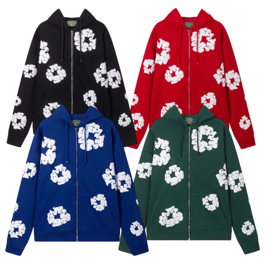 Denim Tears Cotton Wreath Full Zip Hoodie Black/Red/Blue/Green OKZY20261736