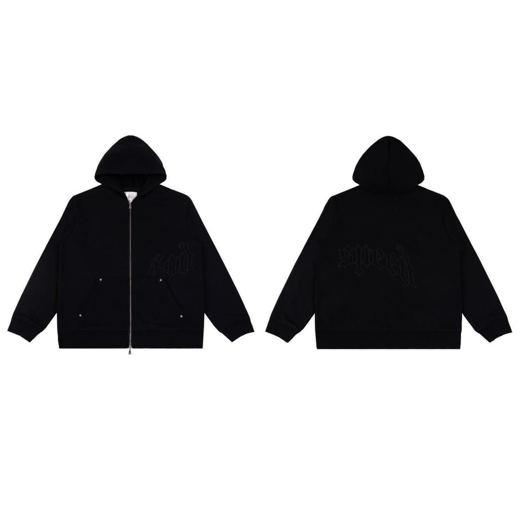 Godspeed God Speed Full Zip Hoodie Black Subtle Print OKZY20261743