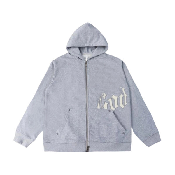 Godspeed God Speed Full Zip Hoodie Heather Grey White Gothic Logo OKZY20261750