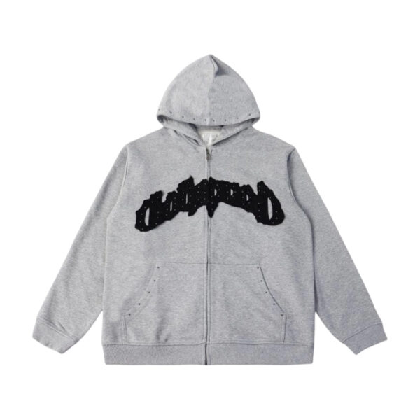Godspeed God Speed Full Zip Hoodie Heather Grey Black Rhinestone Logo OKZY20261751