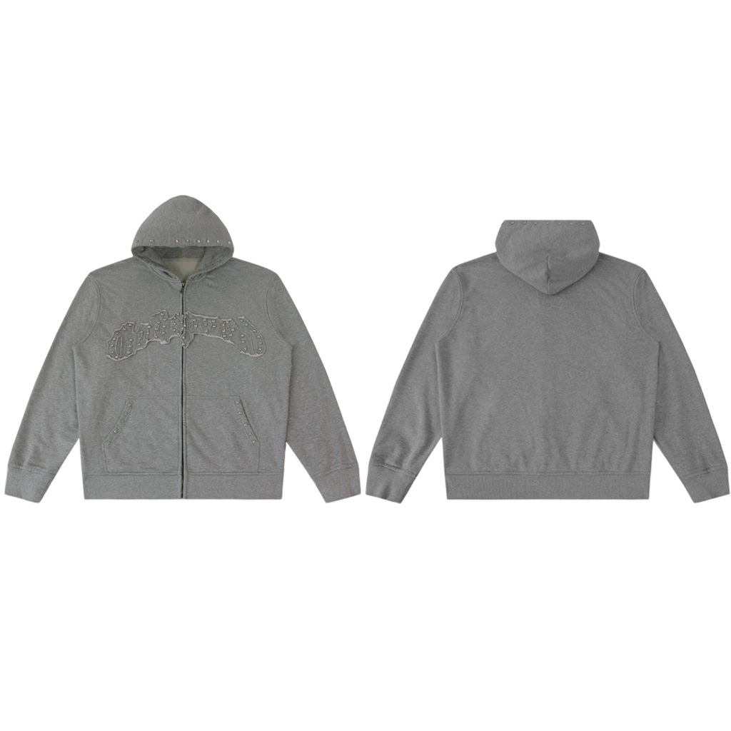 Godspeed God Speed Full Zip Hoodie Grey Studded Logo OKZY20261752