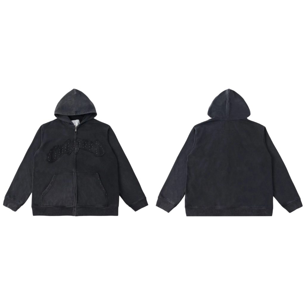Godspeed God Speed Full Zip Hoodie Washed Black Rhinestone Logo OKZY20261754