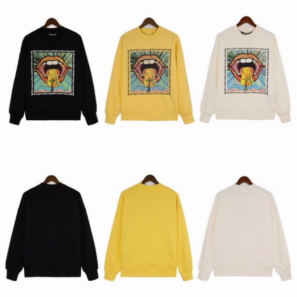 Palm Angels Big Mouth Print Crewneck Sweatshirt Black/Yellow/Cream OKZY20261764