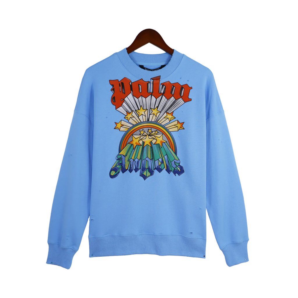 Palm Angels Rainbow Star Print Crewneck Sweatshirt Light Blue OKZY20261768