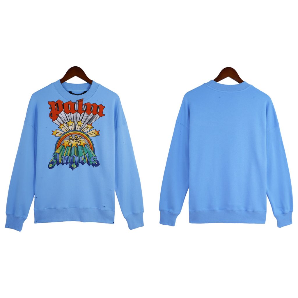 Palm Angels Rainbow Star Print Crewneck Sweatshirt Light Blue OKZY20261768