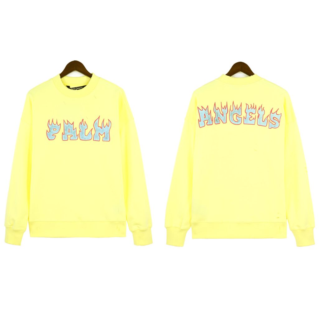 Palm Angels Flame Font Crewneck Sweatshirt Yellow OKZY20261770