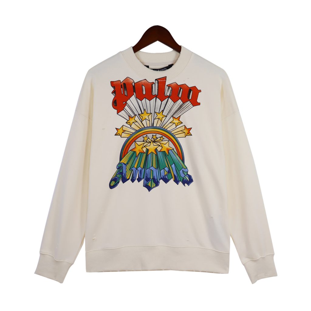 Palm Angels Rainbow Star Print Crewneck Sweatshirt Cream OKZY20261774