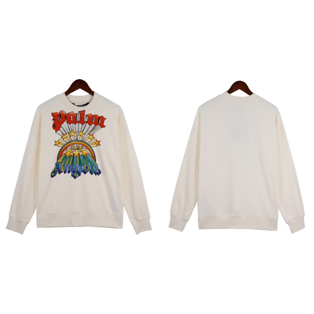 Palm Angels Rainbow Star Print Crewneck Sweatshirt Cream OKZY20261774