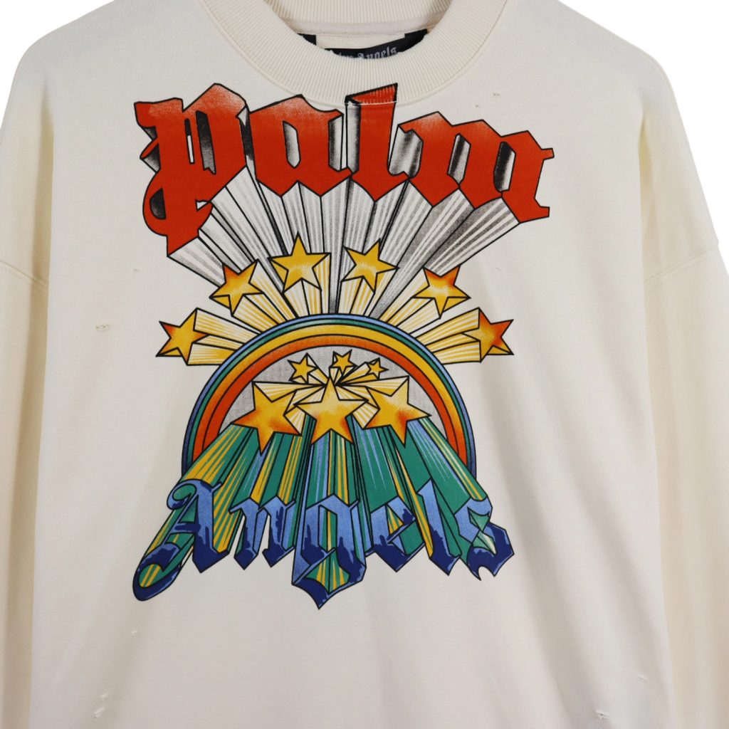 Palm Angels Rainbow Star Print Crewneck Sweatshirt Cream OKZY20261774