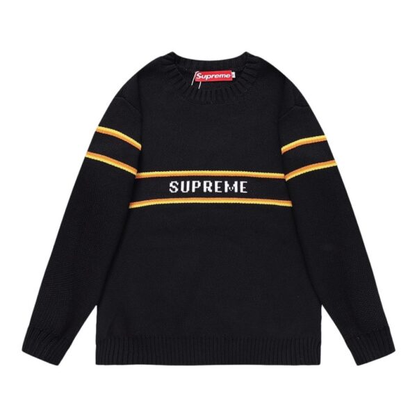 Supreme Striped Logo Knit Sweater Black ( Sweater) OKZY20261783