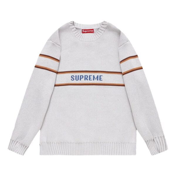 Supreme Striped Logo Knit Sweater Light Grey ( Sweater) OKZY20261784