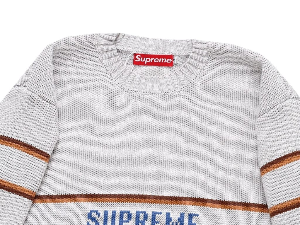 Supreme Striped Logo Knit Sweater Light Grey ( Sweater) OKZY20261784