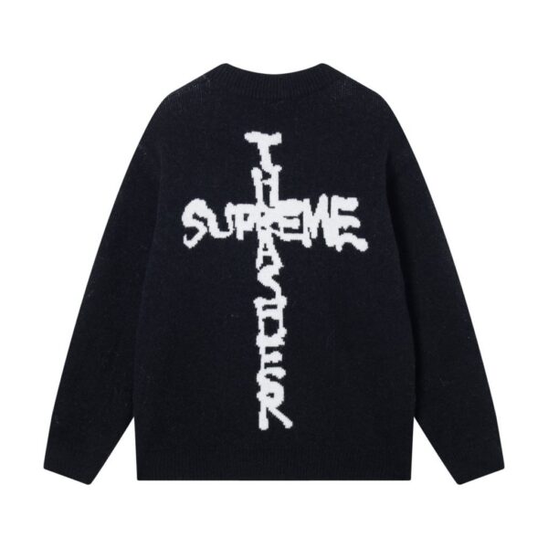 Supreme Cross Text Back Print Knit Sweater Black ( Sweater) OKZY20261786
