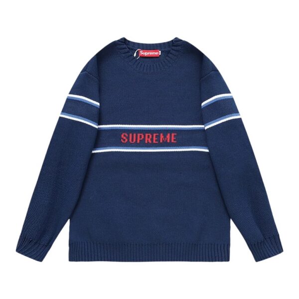 Supreme Striped Logo Knit Sweater Navy ( Sweater) OKZY20261787