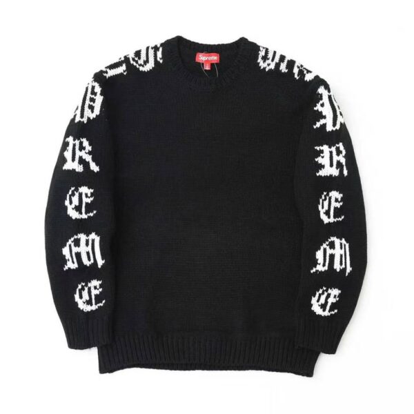 Supreme Gothic Letter Sleeve Knit Sweater Black ( Sweater) OKZY20261789
