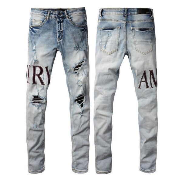 Amiri Maroon Logo Ripped Jeans OKZY202617
