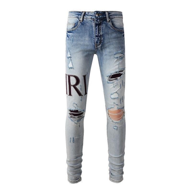 Amiri Maroon Logo Ripped Jeans OKZY202617