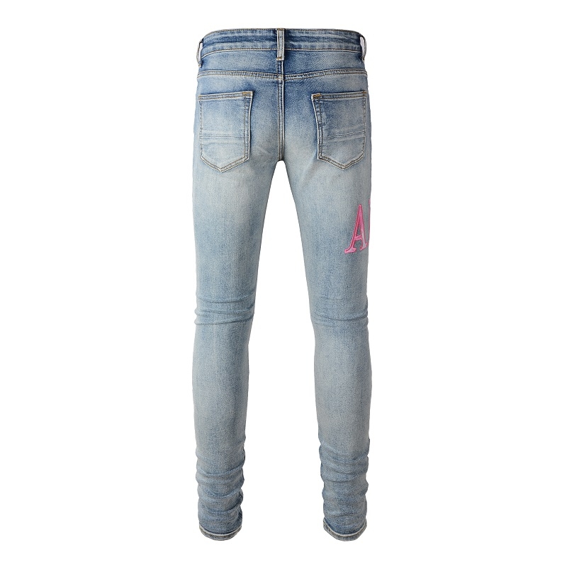 Amiri Pink Logo Patch Ripped Jeans OKZY202618