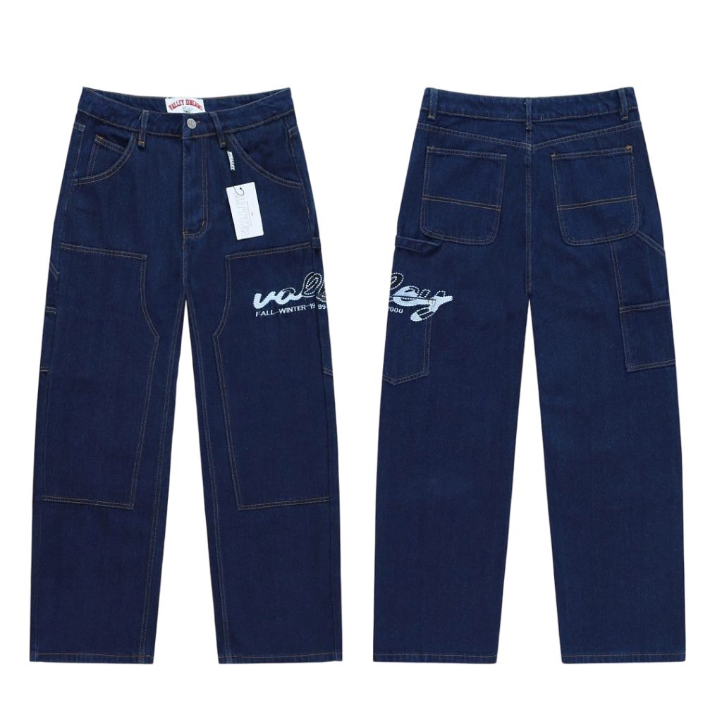 Valley Dark Blue Embroidered Cargo Jeans OKZY2026217