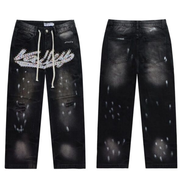 Valley Black Rhinestone Logo Distressed Jeans OKZY2026218