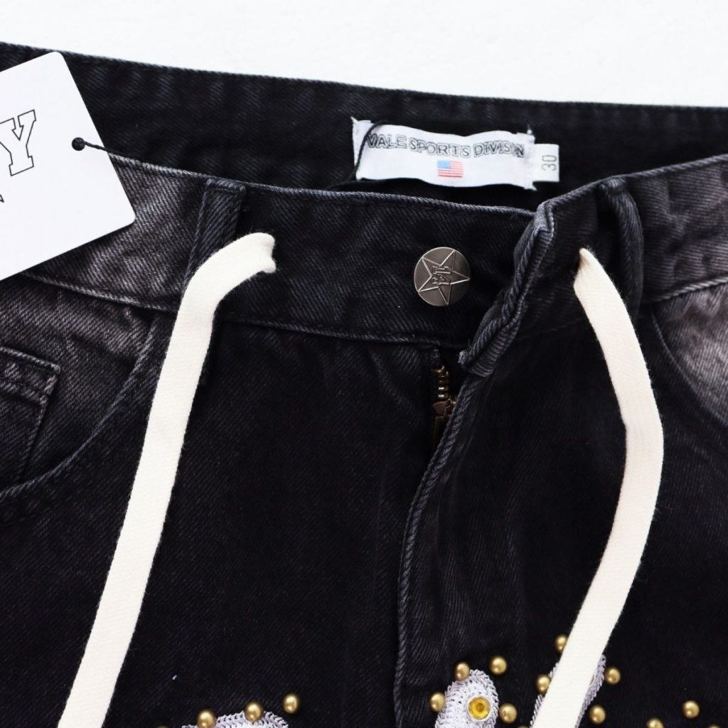 Valley Black Rhinestone Logo Distressed Jeans OKZY2026218
