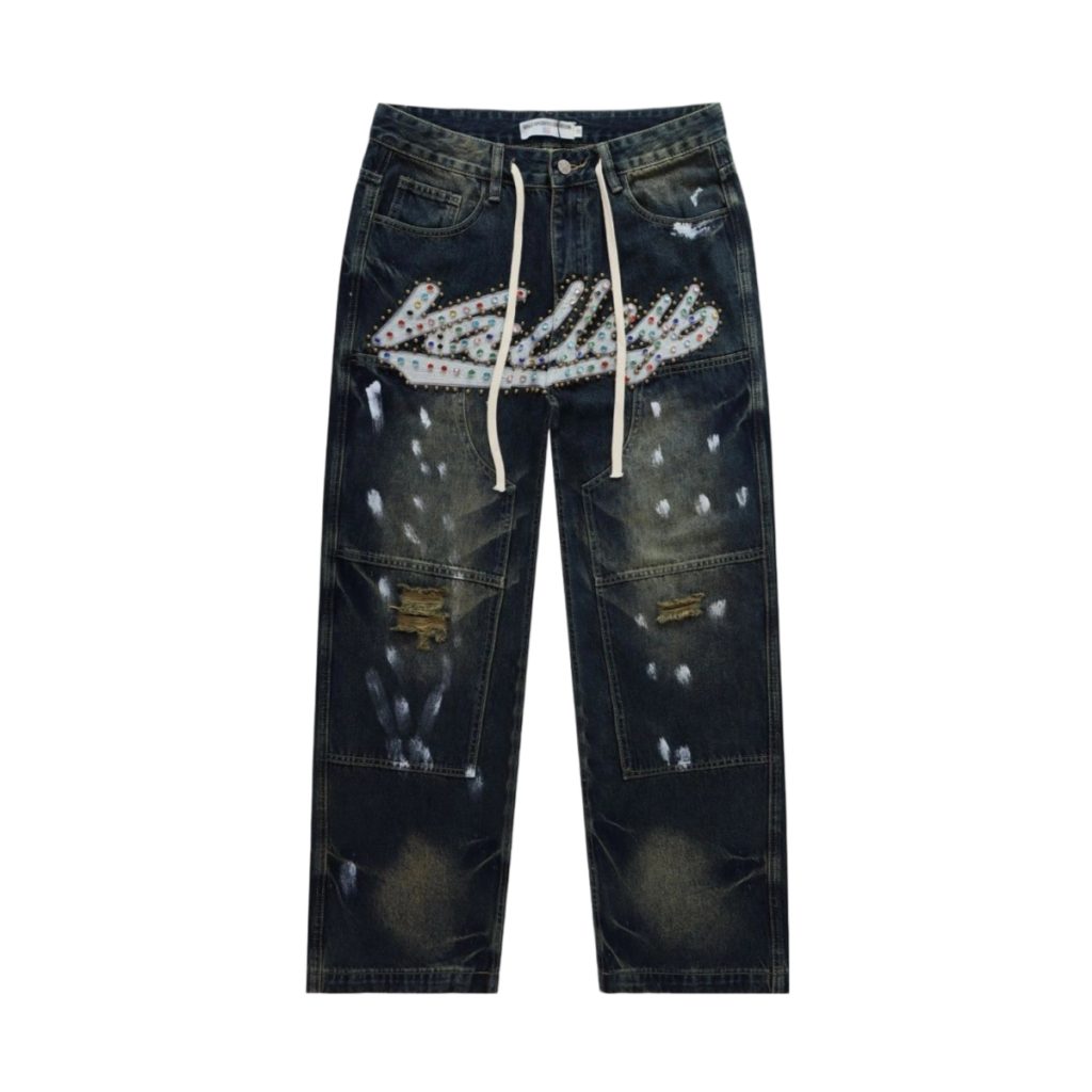 Valley Vintage Wash Rhinestone Distressed Jeans OKZY2026219