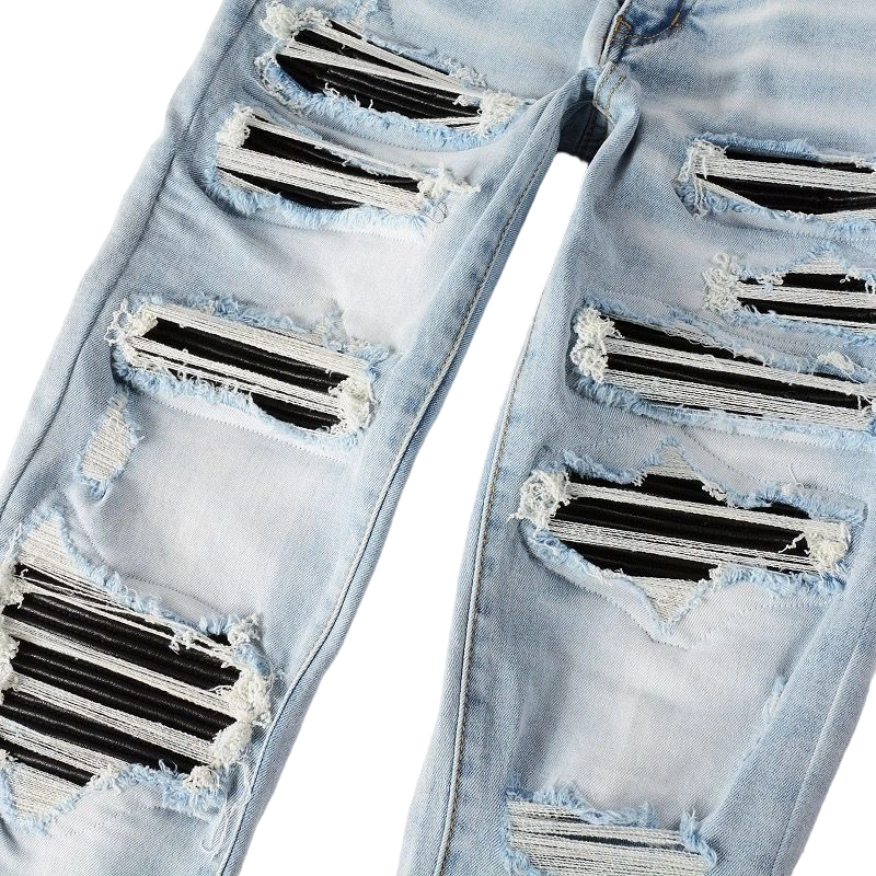 Amiri Black Stripe Patch Ripped Jeans OKZY202621