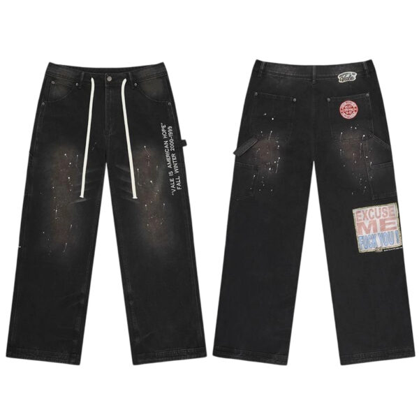 Valley Black Print Patch Paint Splatter Jeans OKZY2026225