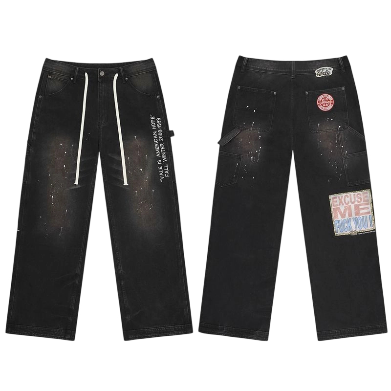 Valley Black Print Patch Paint Splatter Jeans OKZY2026225