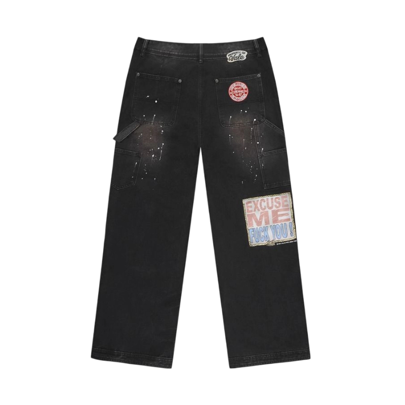Valley Black Print Patch Paint Splatter Jeans OKZY2026225