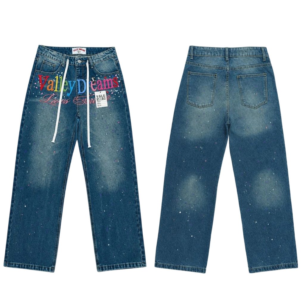 Valley Blue Colorful Logo Paint Splatter Jeans OKZY2026226