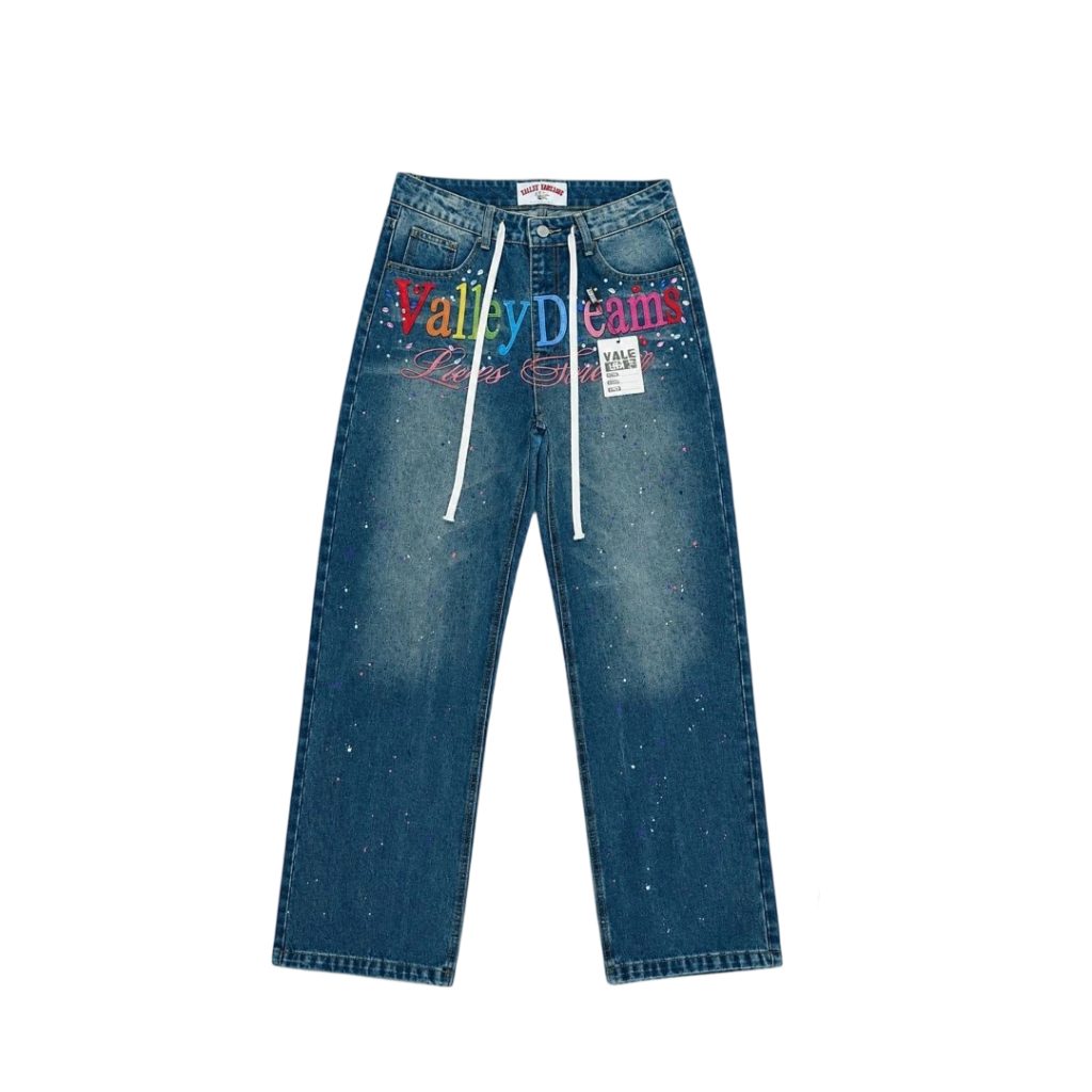 Valley Blue Colorful Logo Paint Splatter Jeans OKZY2026226