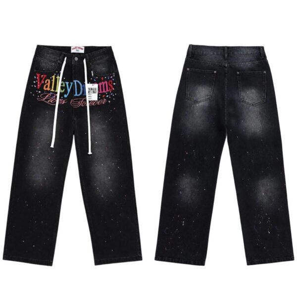 Valley Black Colorful Script Paint Splatter Jeans OKZY2026227