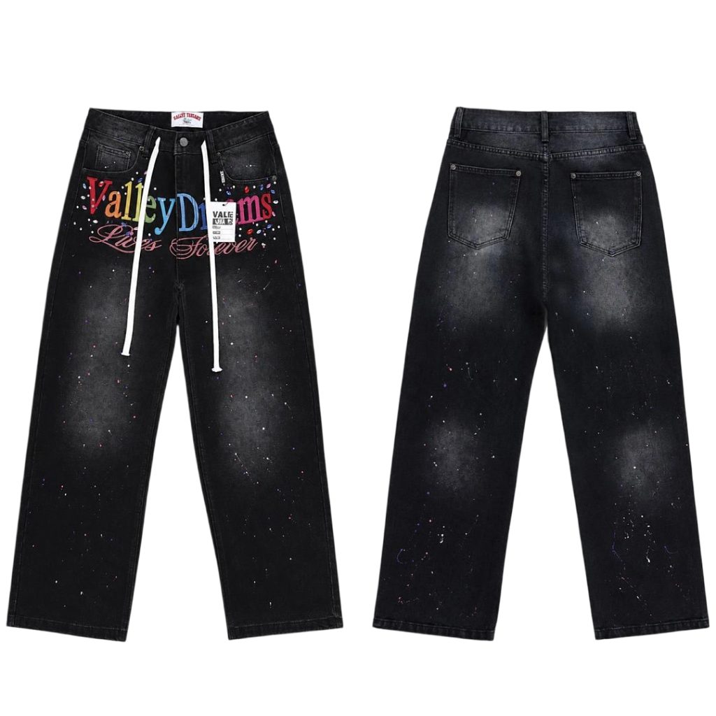 Valley Black Colorful Script Paint Splatter Jeans OKZY2026227