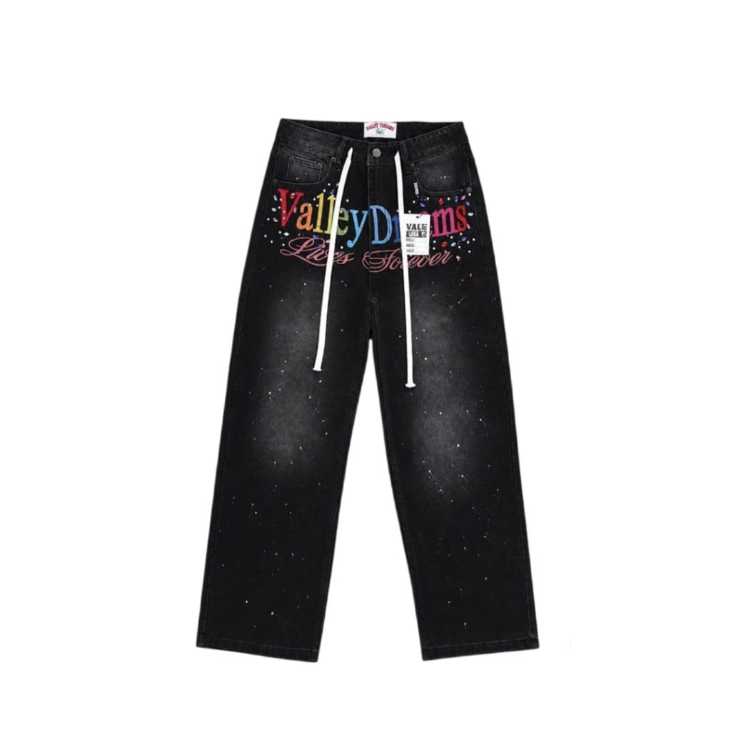 Valley Black Colorful Script Paint Splatter Jeans OKZY2026227