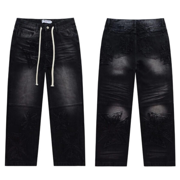 Valley Black Cross Patch Distressed Jeans OKZY2026228