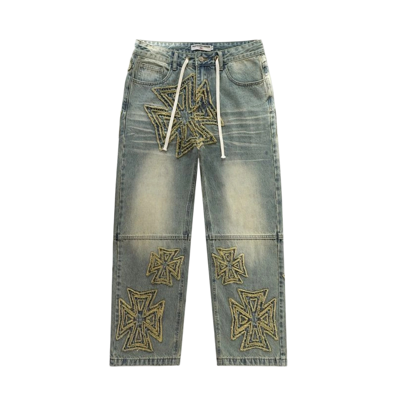 Valley Light Blue Frayed Cross Patch Jeans OKZY2026229