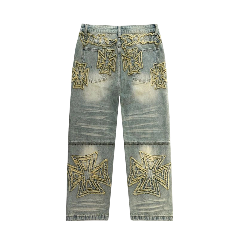 Valley Light Blue Frayed Cross Patch Jeans OKZY2026229