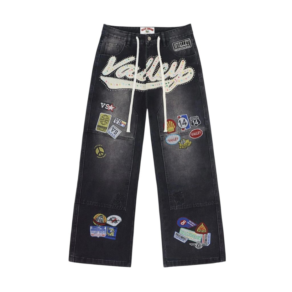 Valley Black Rhinestone Patch Jeans OKZY2026232