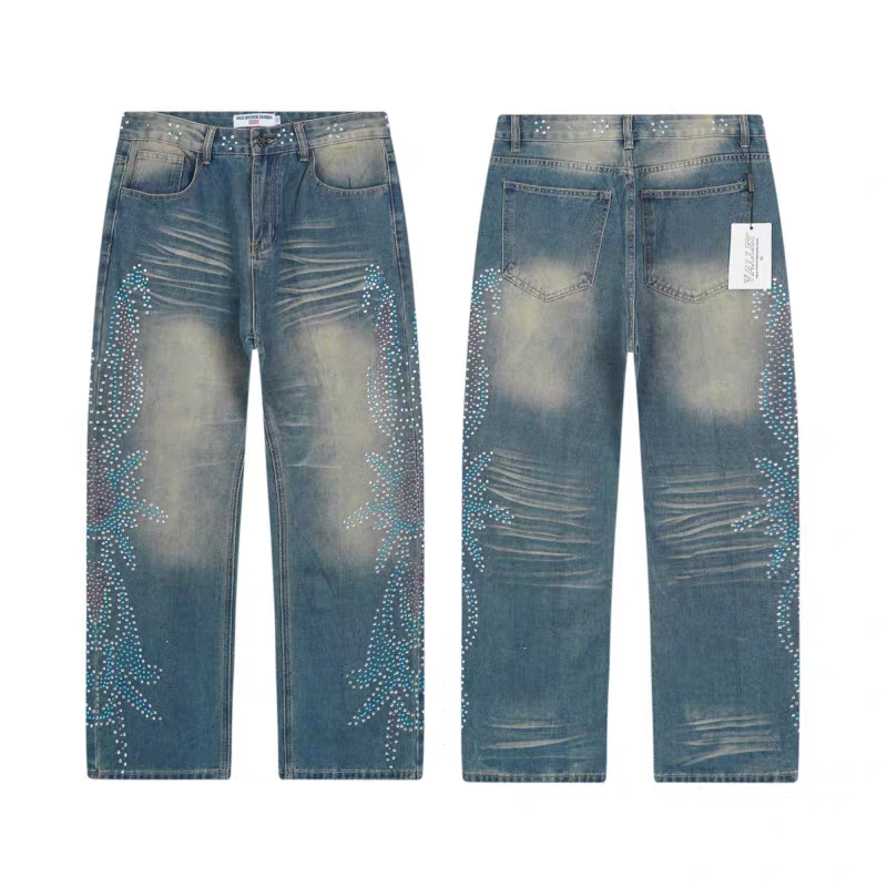 Valley Blue Side Rhinestone Jeans OKZY2026252