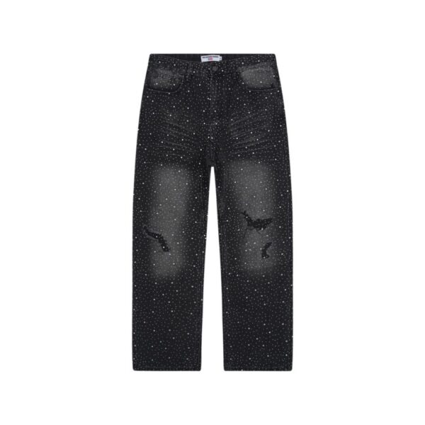Valley Black Full Rhinestone Ripped Jeans OKZY2026253