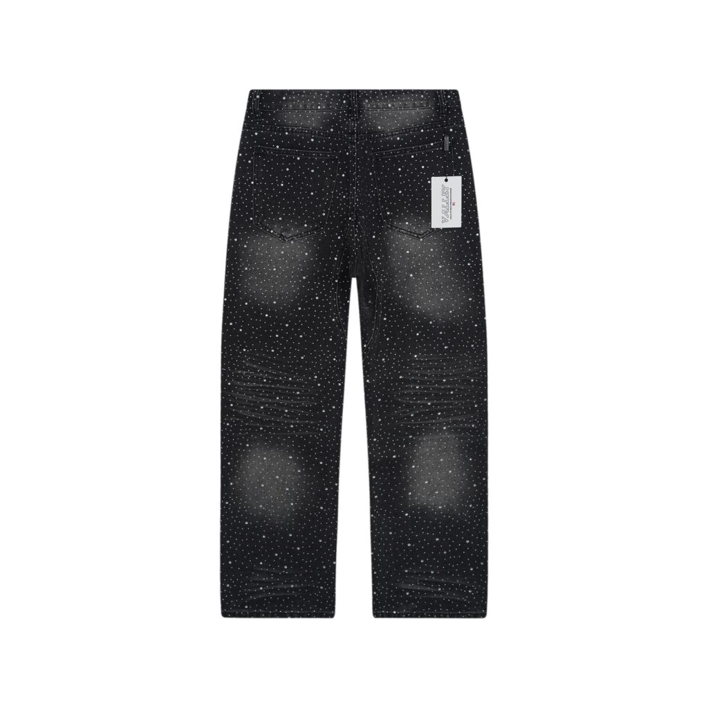 Valley Black Full Rhinestone Ripped Jeans OKZY2026253