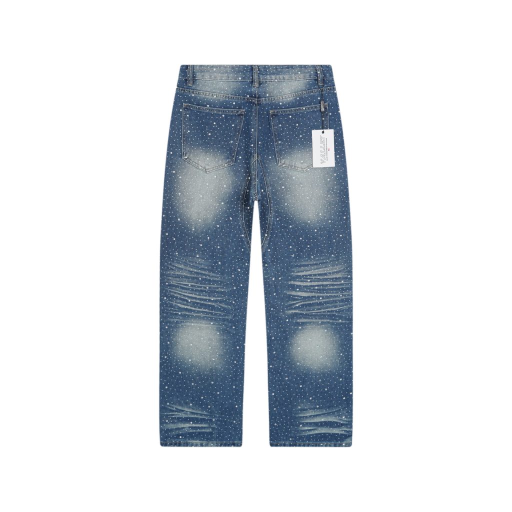 Valley Blue Full Rhinestone Ripped Jeans OKZY2026255
