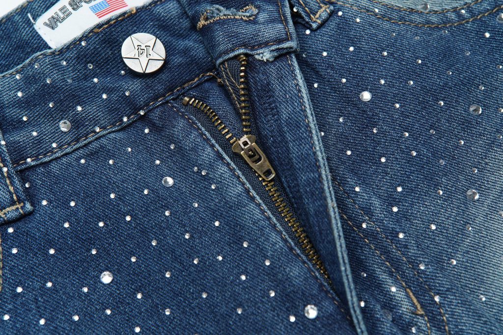 Valley Blue Full Rhinestone Ripped Jeans OKZY2026255