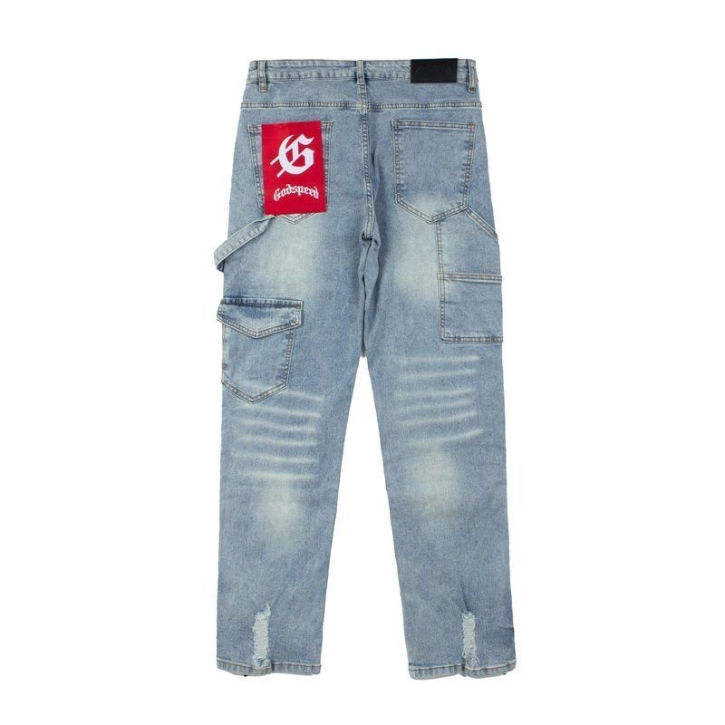 Godspeed Light Blue Embroidered Cargo Jeans OKZY2026260