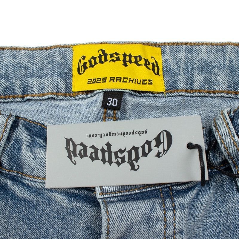 Godspeed Light Blue Embroidered Cargo Jeans OKZY2026260