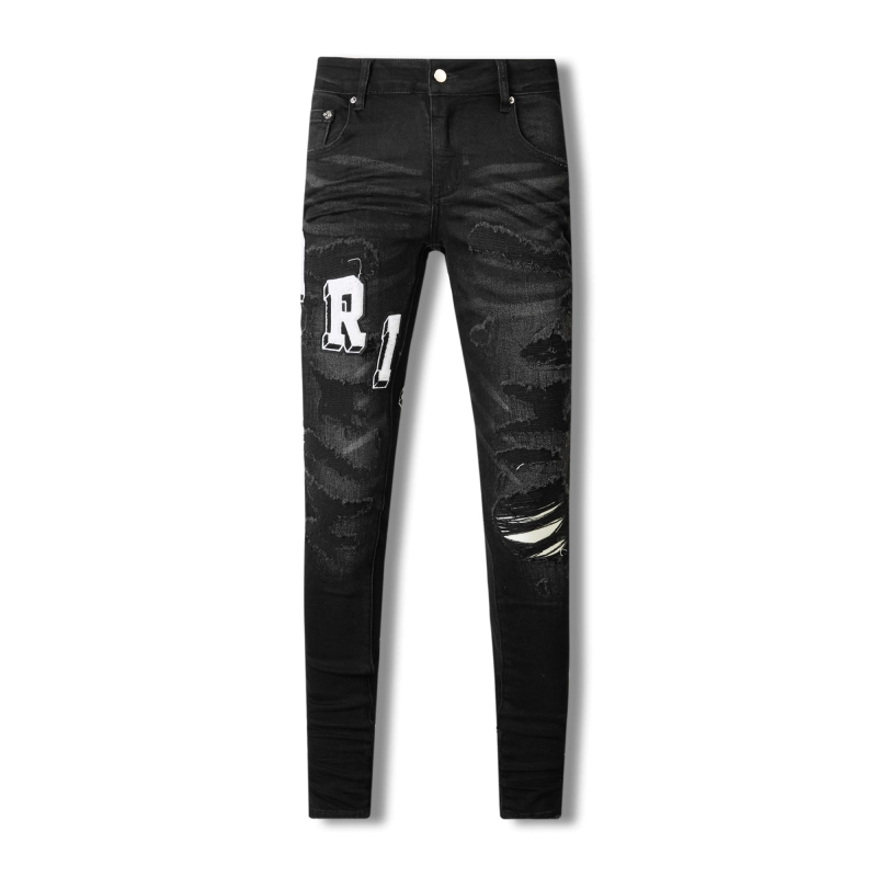 Amiri Logo Ripped Black Jeans OKZY202635