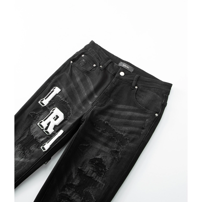 Amiri Logo Ripped Black Jeans OKZY202635
